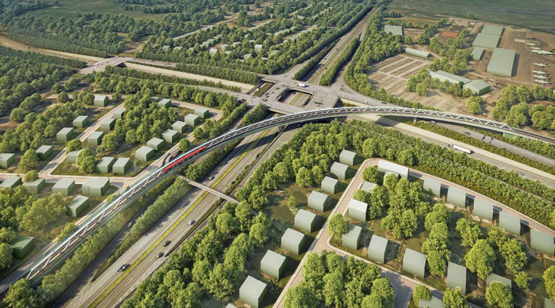 Animation der Brücke Nordstern, Blick nach Nordwesten, Grafik: Landeshauptstadt Düsseldorf, Amt für Verkehrsmanagement
