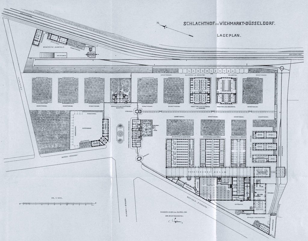 Lageplan Schlachthof und Viehmarkt Düsseldorf, 27. April 1898
