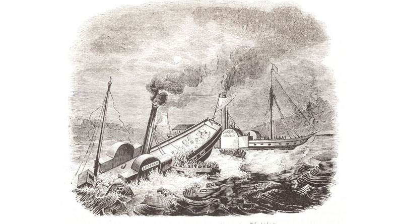 "Tod auf dem Rhein": Untergang des Rheindampfschiffes Leopold, Illustrirte Zeitung 1843 © SchifffahrtMuseum Düsseldorf