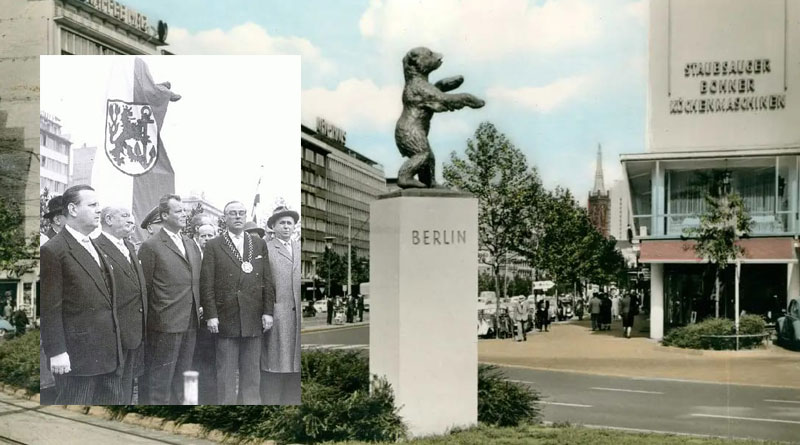 Enthüllung der Figur "Berliner Bär" auf dem Ernst-Reuter-Platz und Einweihung der Berliner Allee durch den Regierenden Bürgermeister von Berlin, Willy Brandt.