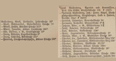 Wassenberg-Namensträger im Düsseldorfer Adressbuch 1926