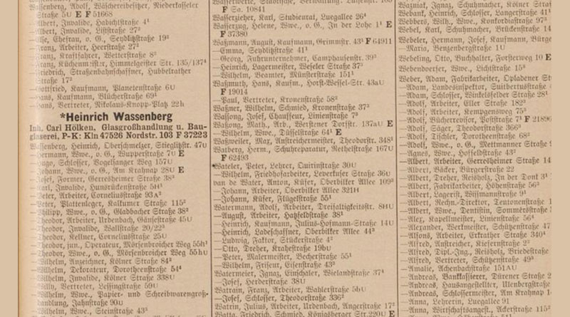 Wassenberg-Namensträger im Düsseldorfer Adressbuch 1935