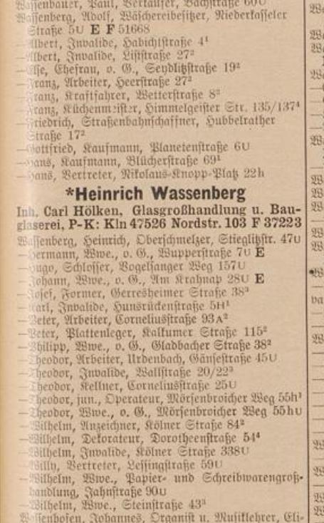 Wassenberg-Namensträger im Düsseldorfer Adressbuch 1935