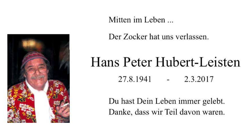 Altstadt-Legende Hans Peter Hubert Leisten (Zocker Peter)