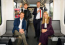 Von links: Pierre Miramont (Vice President Light Rail Region DACH Alstom), Frank Gartner (Portfolio Director Light Rail Alstom), Tomasz Karbowski (Technik-Bereichsleiter Rheinbahn), Annette Grabbe (Rheinbahn-Vorständin) in einer HF6-Bahn. Foto: Rheinbahn
