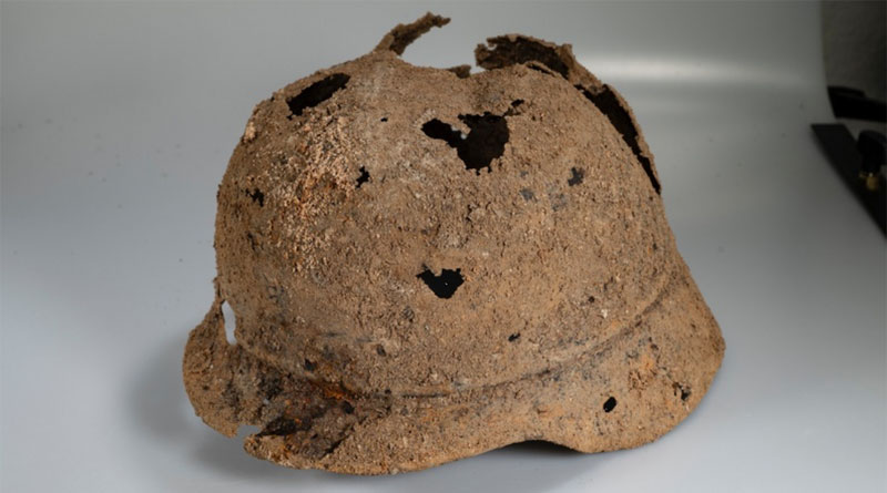 Luftschutzhelm M40, erkennbar an der umlaufenden Wulst - Copyright: Landeshauptstadt D&uuml;sseldorf/Institut f&uuml;r Denkmalschutz und Denkmalpflege