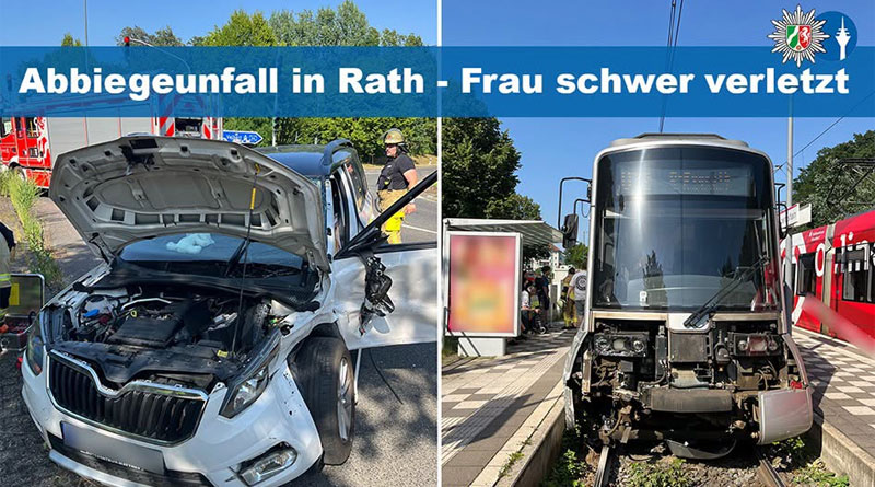 Oberrath: Pkw wird von Straßenbahn erfasst - Autofahrerin schwer verletzt - Titelbild: Polizei NRW