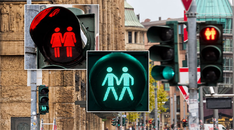 Vielfalts-Ampelpärchen an 18 Fußgängerampeln an der Heinrich-Heine-Allee und der Königsallee
